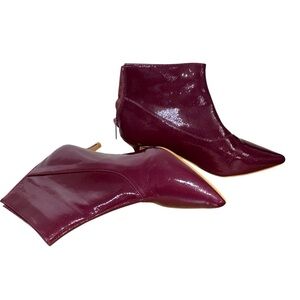 Unilady Women's Burgundy Ankle Boots Side Zipper 7.5 Patent Heel Boho Hippy